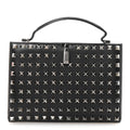 Vitello Monochrome Rockstud Allover Top Handle Clutch Black