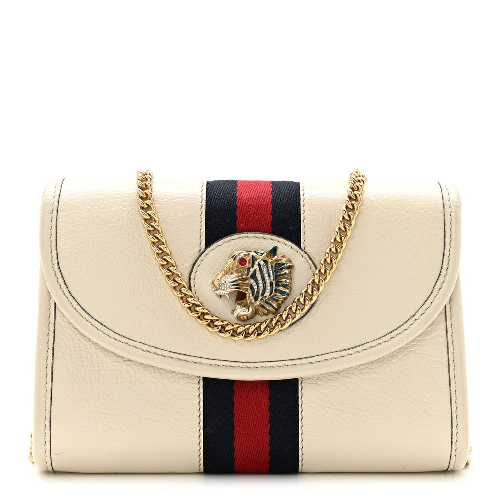 Textured Calfskin Web Mini Rajah Slim Flap Shoulder Bag Mystic White