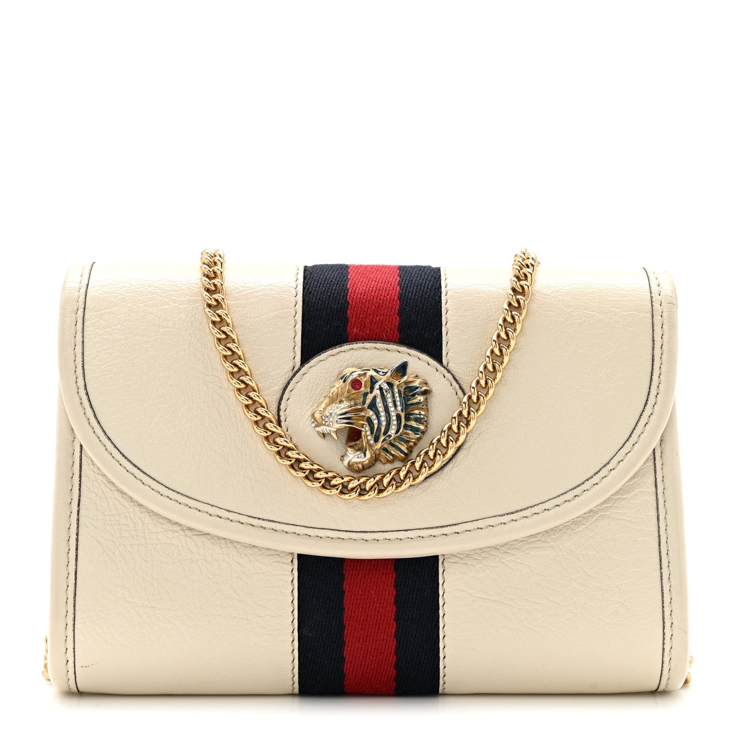 Textured Calfskin Web Mini Rajah Slim Flap Shoulder Bag Mystic White