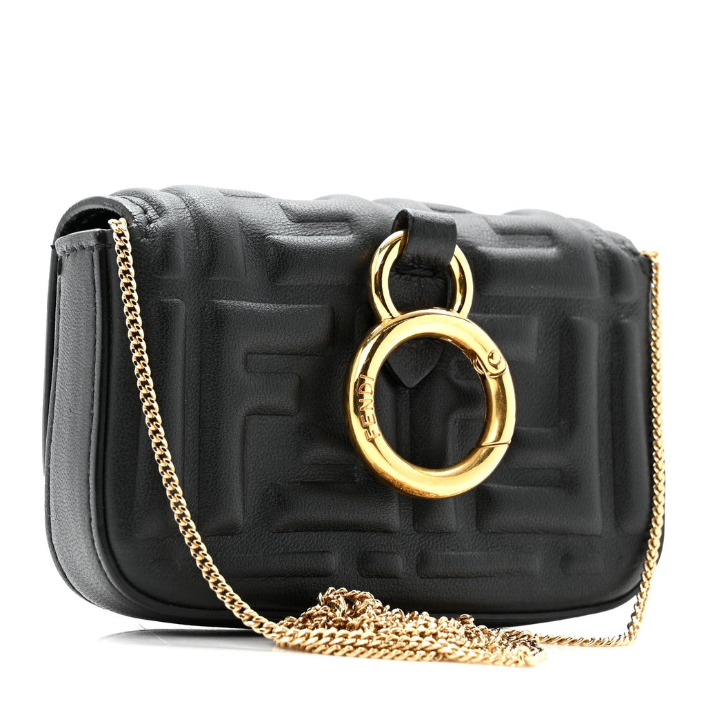 Nappa Matisse FF Embossed Nano Baguette Charm Black