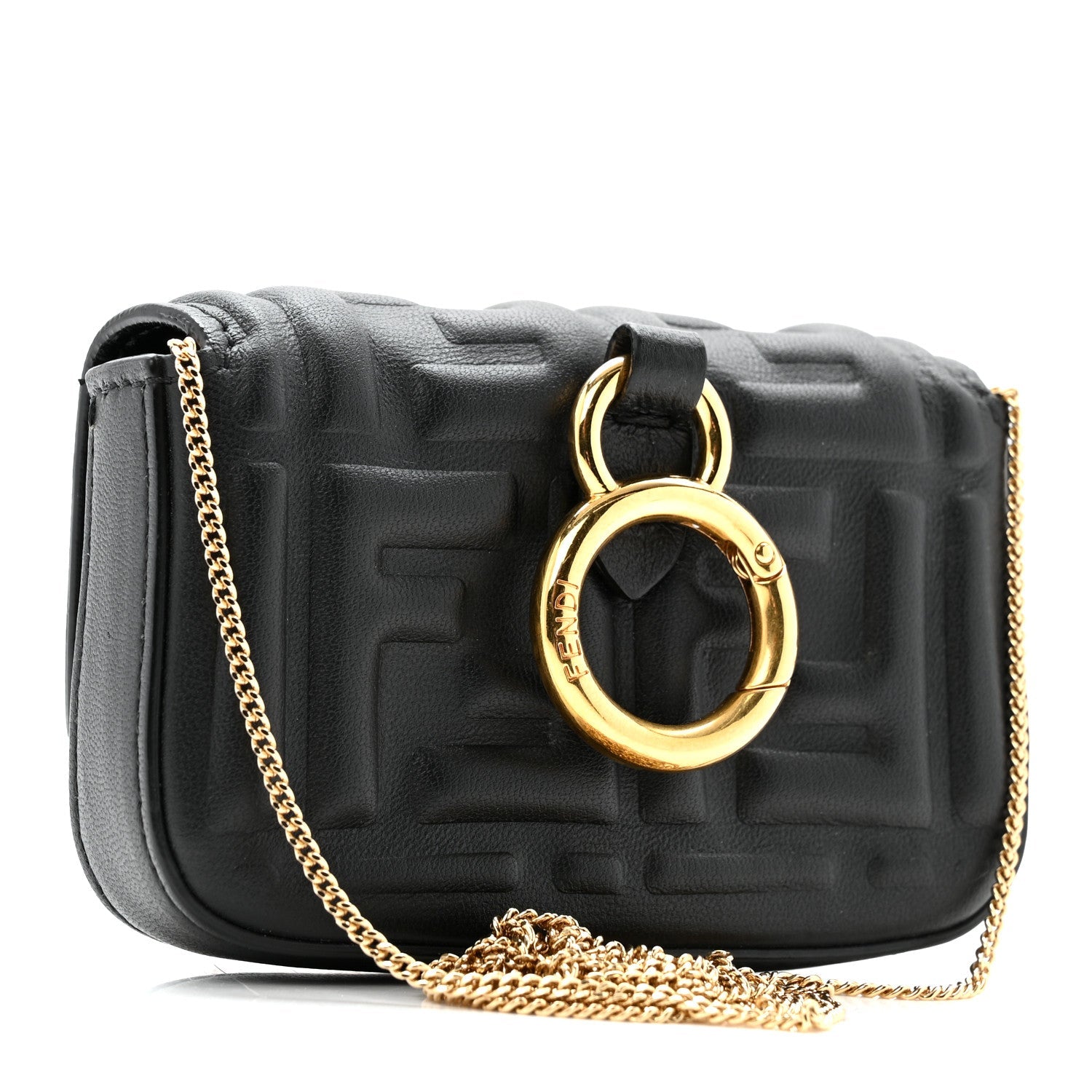 Nappa Matisse FF Embossed Nano Baguette Charm Black