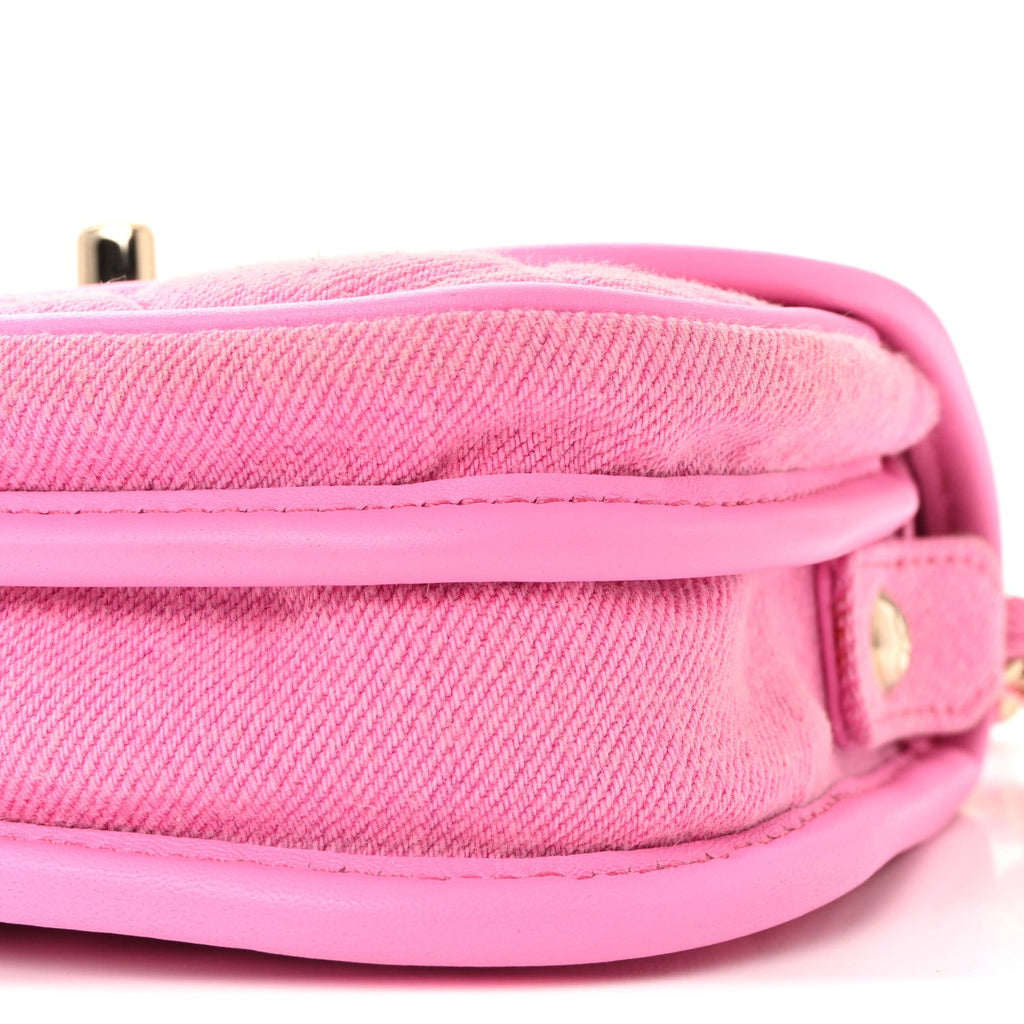 Denim Quilted Mini Messenger Flap Neon Pink