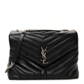 Calfskin Y Quilted Monogram Medium Loulou Chain Satchel Black