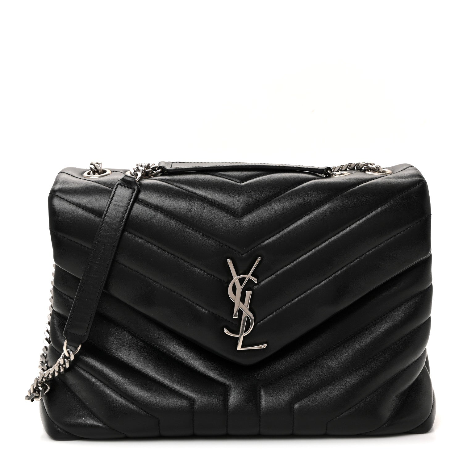 Calfskin Y Quilted Monogram Medium Loulou Chain Satchel Black