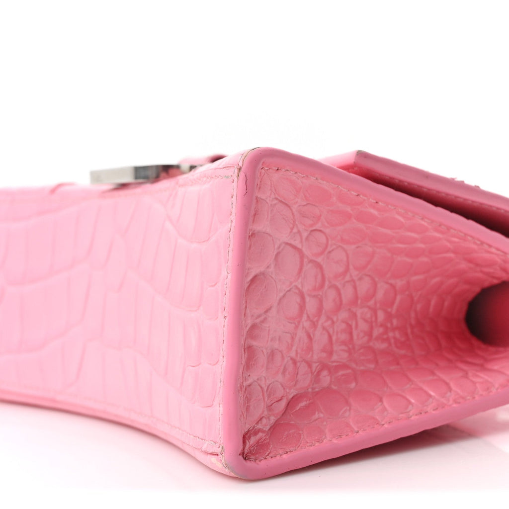 Shiny Calfskin Crocodile Embossed Hourglass Top Handle Bag XS Sweet Pink