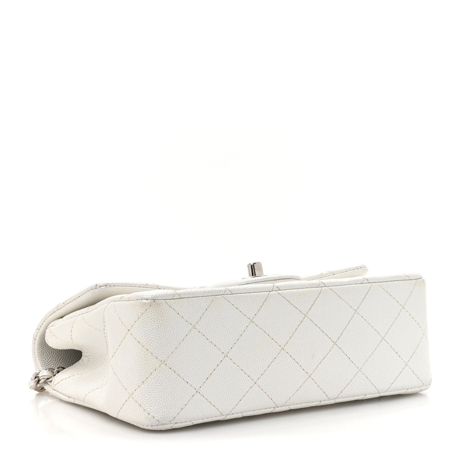 Metallic Caviar Quilted Mini Top Handle Rectangular Flap White