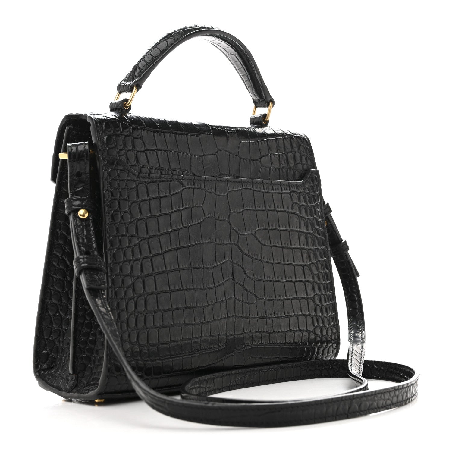 Calfskin Crocodile Embossed Mini Classic Monogram Cassandra Top Handle Black