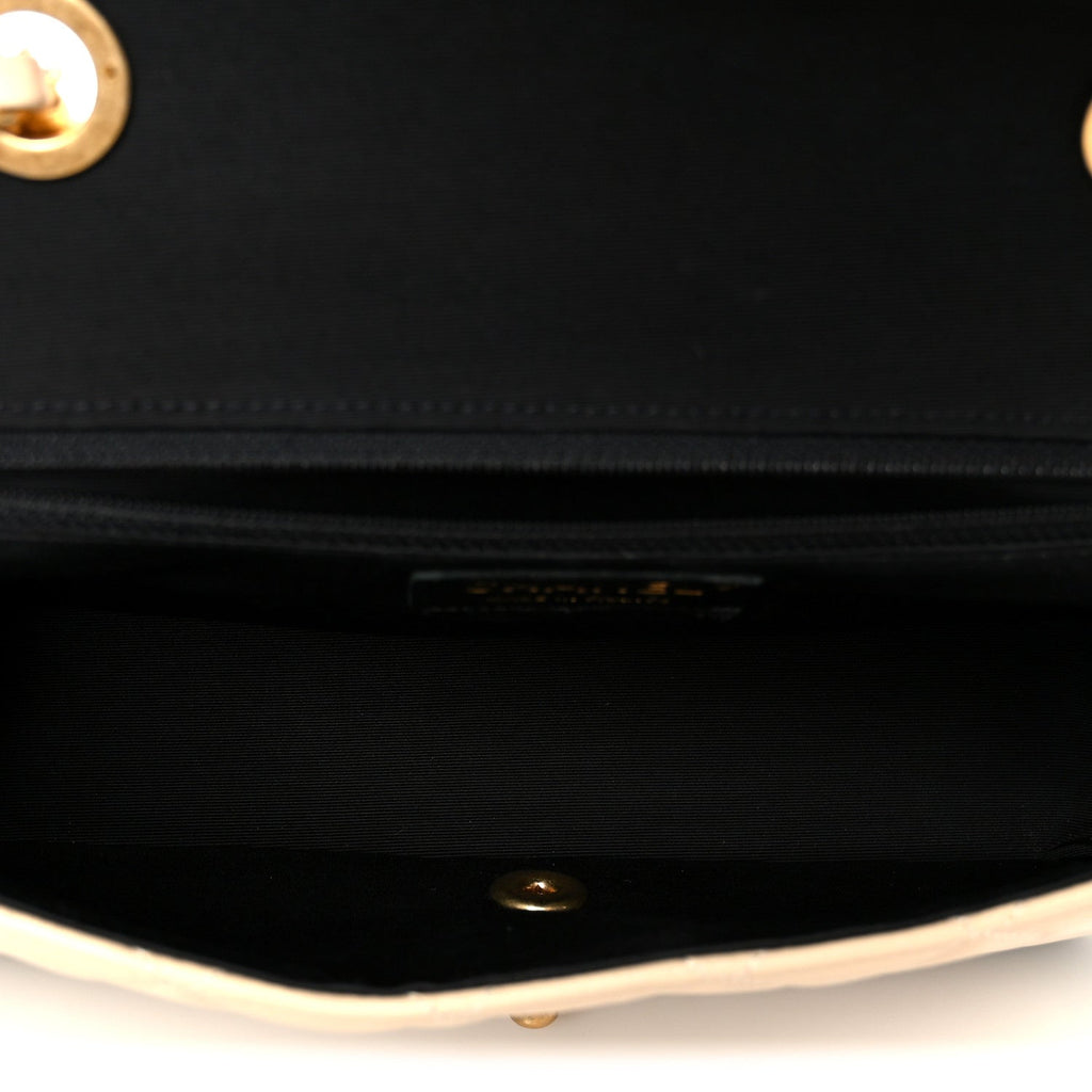 Lambskin Quilted Medium Elegant CC Flap Beige Black