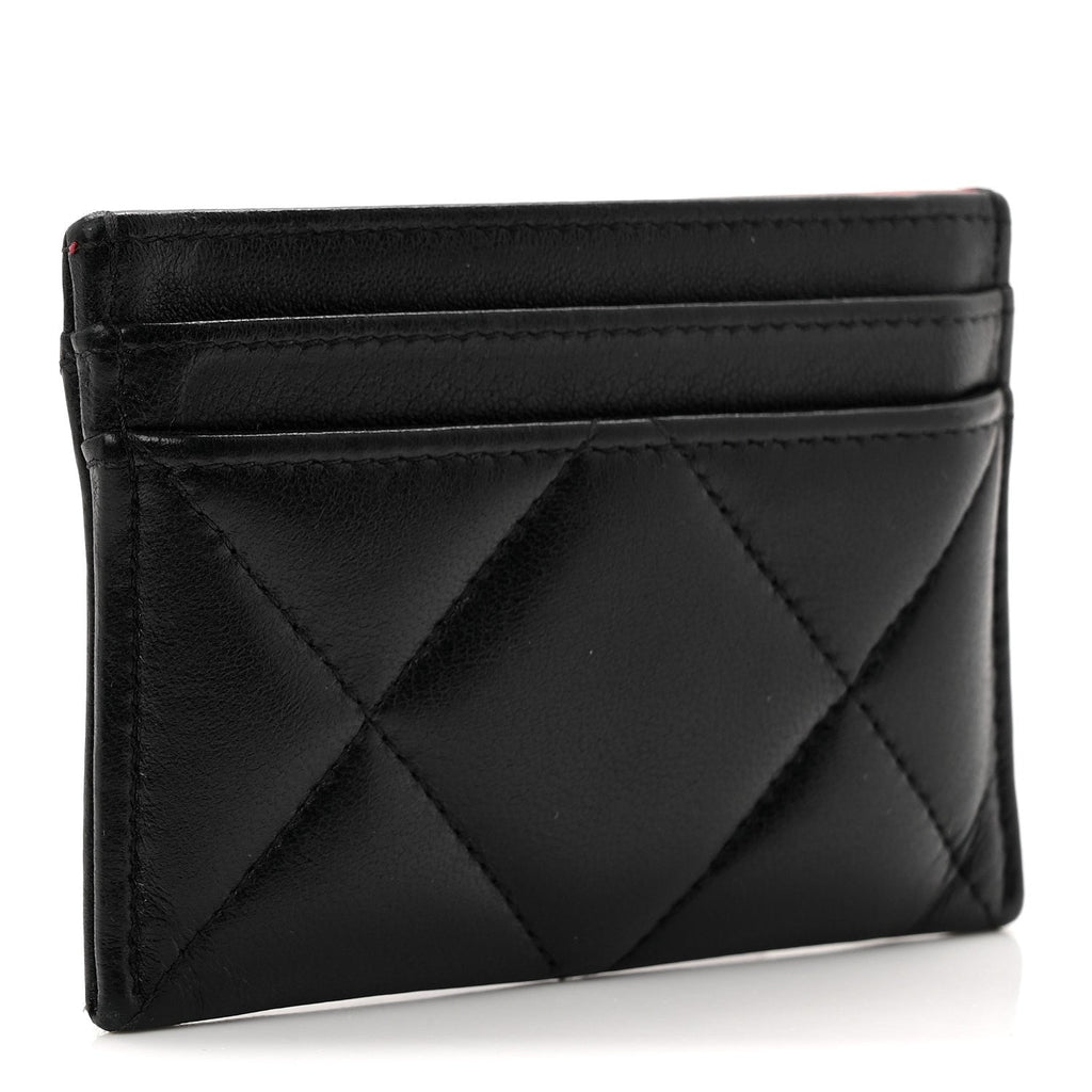 Lambskin Quilted Chanel 19  Holder Black