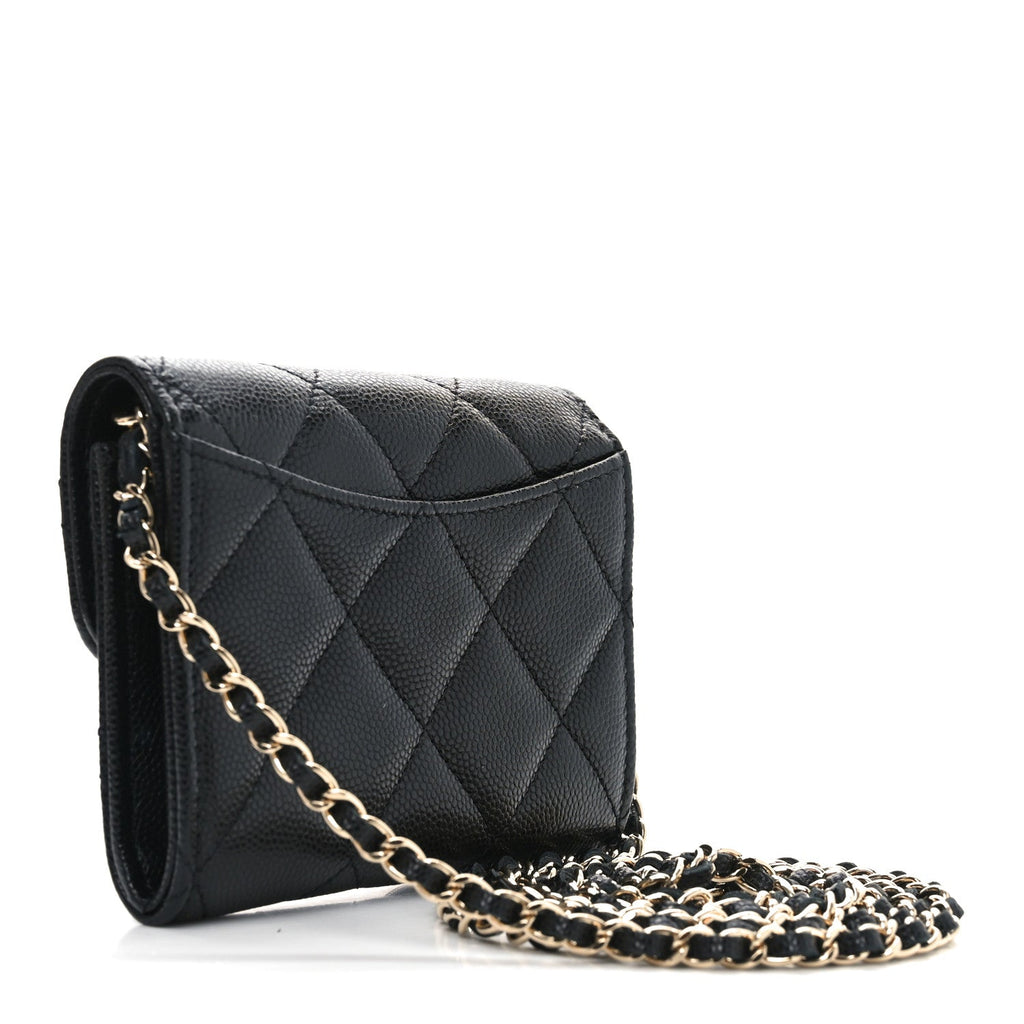 Caviar Quilted Flap  Holder On Chain Black