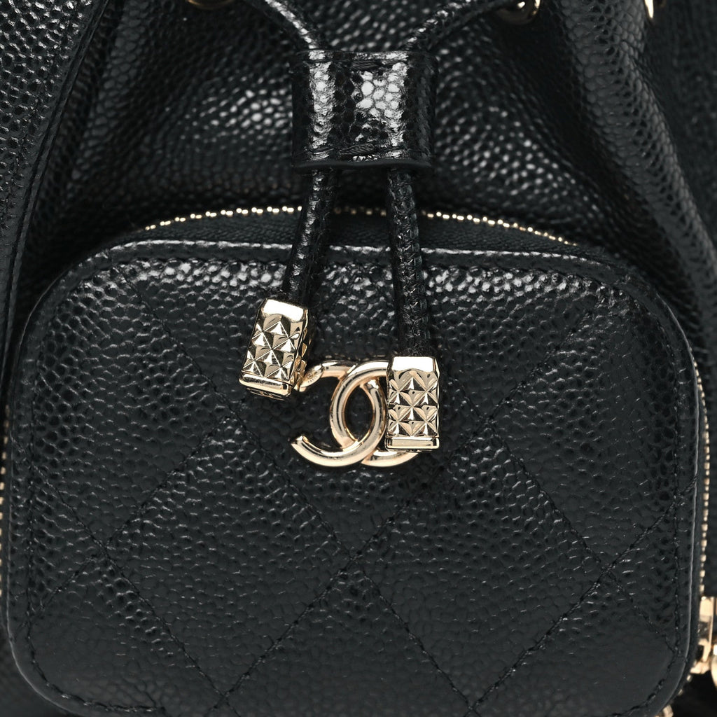 Caviar Quilted Mini CC Pocket Bucket Bag Black