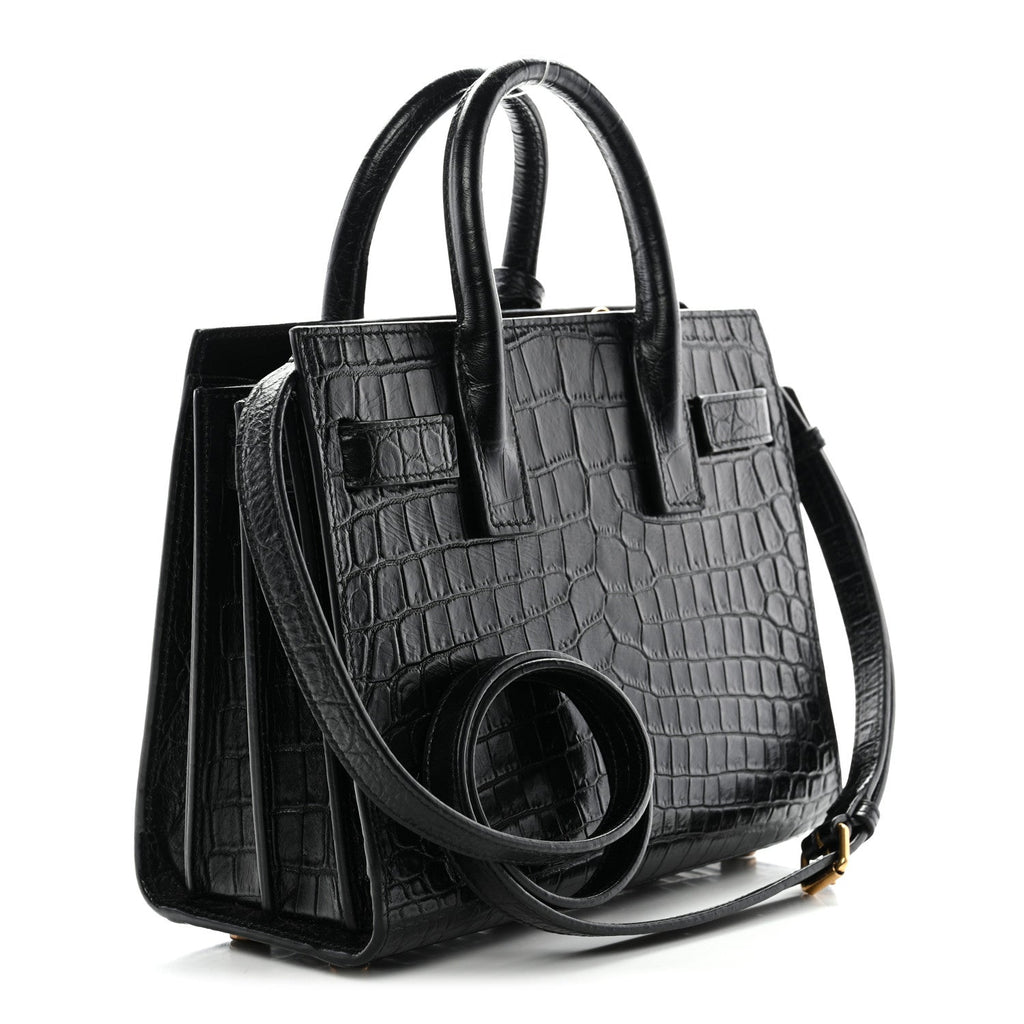 Calfskin Crocodile Embossed Nano Sac De Jour Black