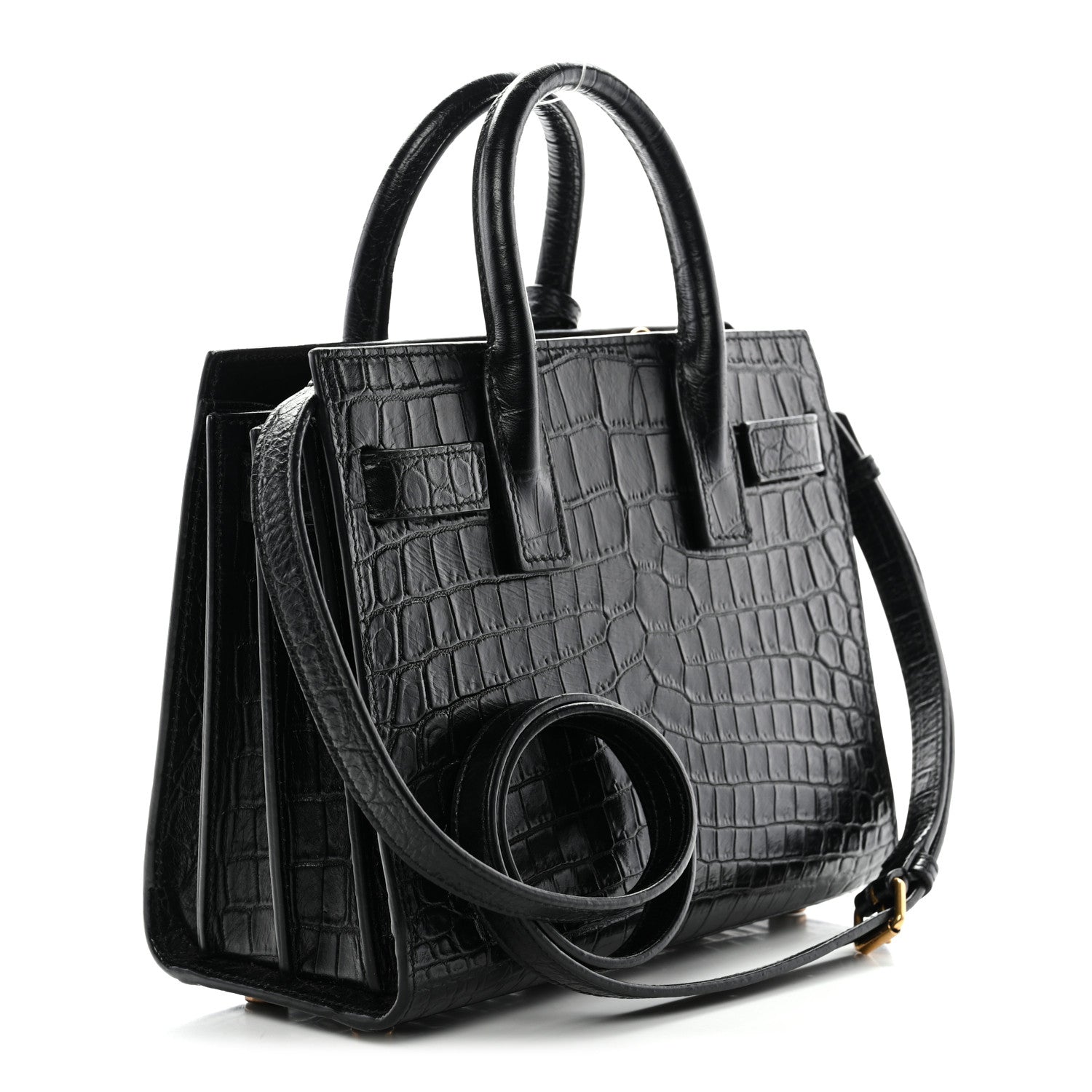 Calfskin Crocodile Embossed Nano Sac De Jour Black