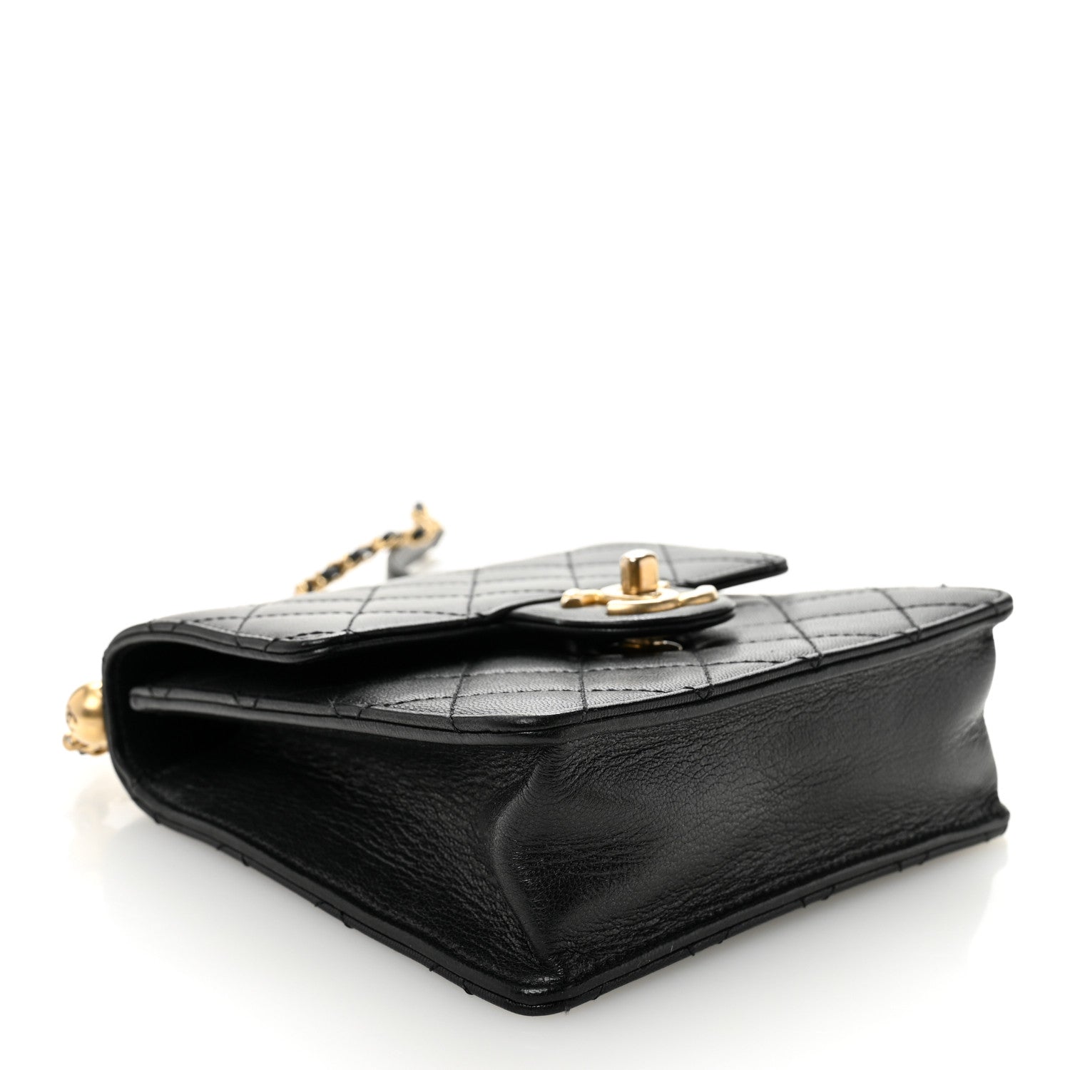 Goatskin Quilted Chic Pearls Flap Black