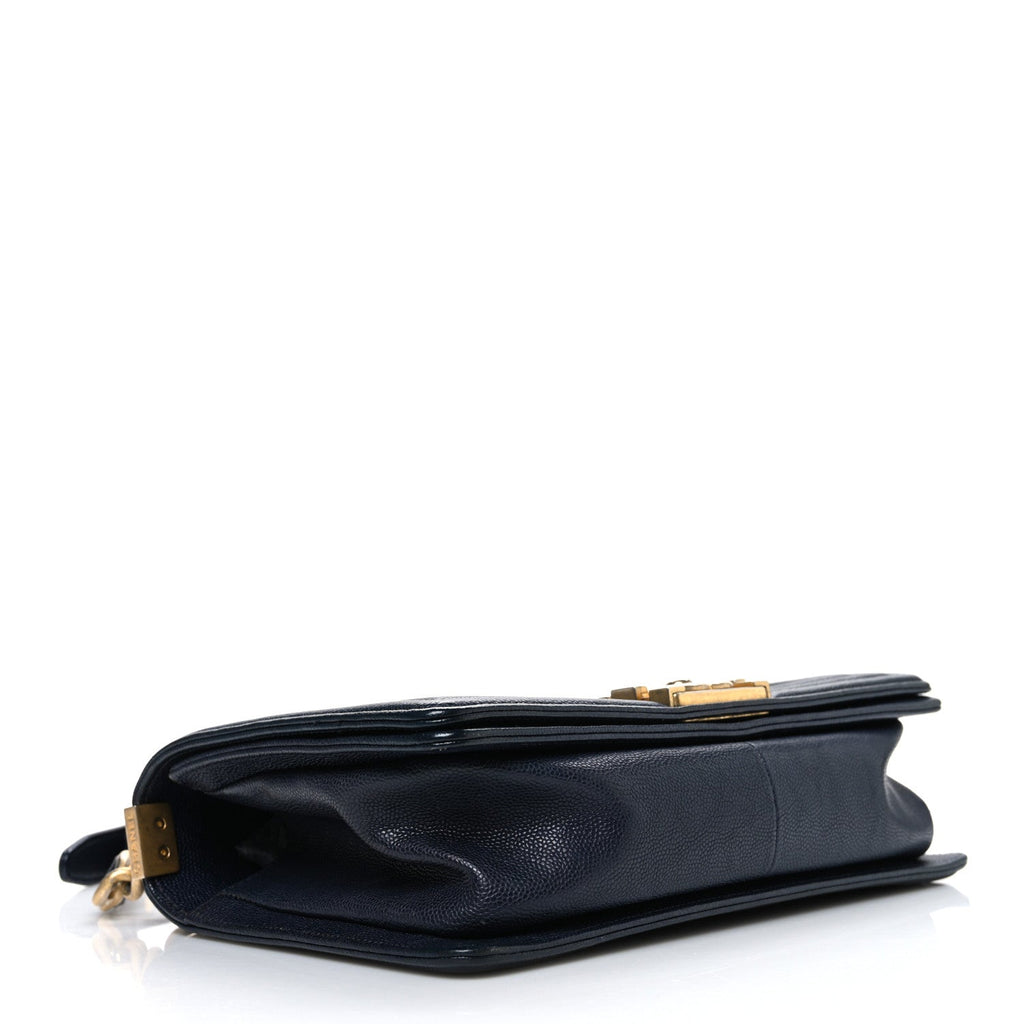 Metallic Caviar Quilted Medium Boy Flap Navy