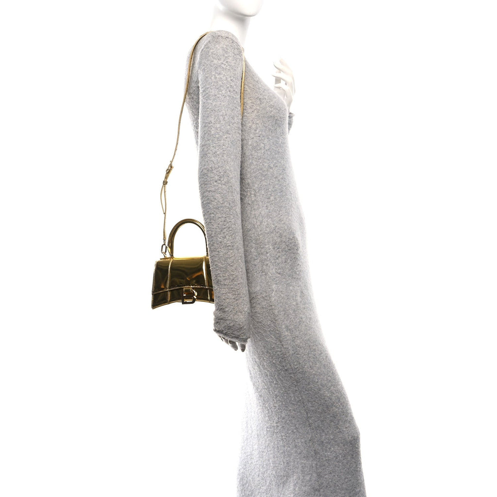 Mirror Calfskin Hourglass Top Handle Bag XS Gold