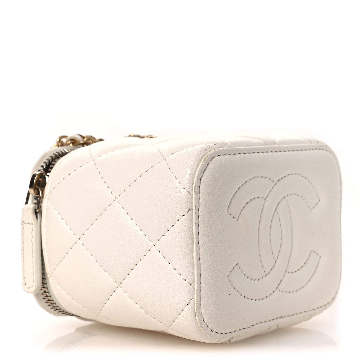 Lambskin Quilted Mini Vanity Case With Chain White