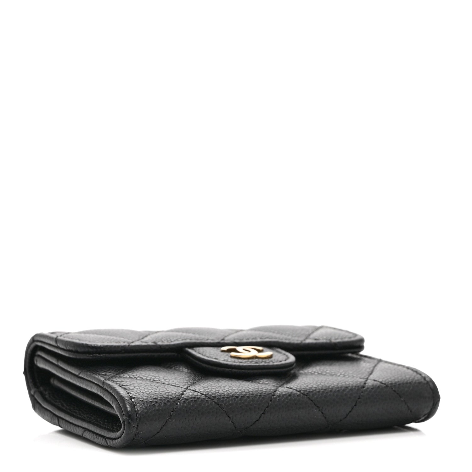 Caviar Quilted Flap  Holder Wallet Black