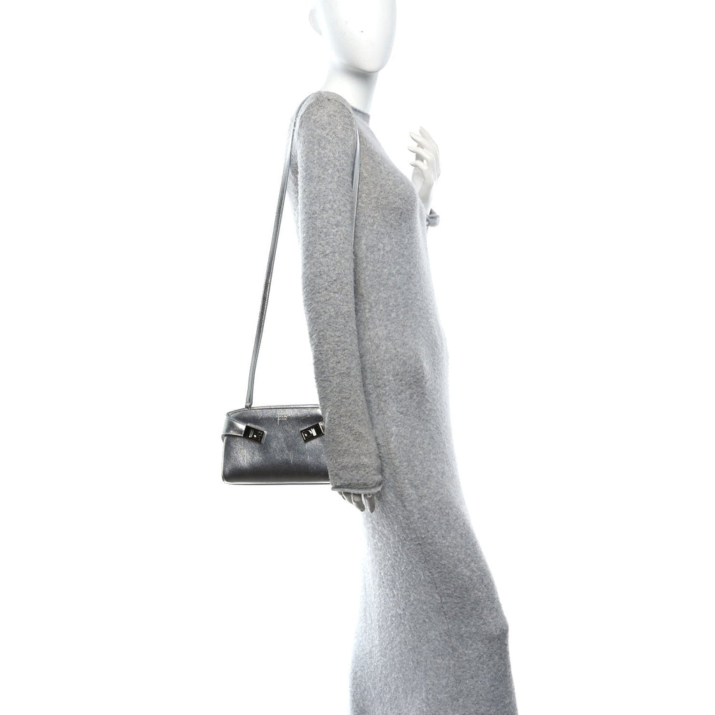 Metallic Lambskin Mini Hug Crossbody Bag Argento