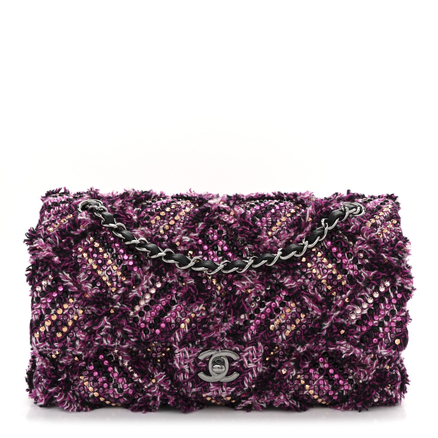 Crystal Tweed Quilted Medium Double Flap Purple Multicolor