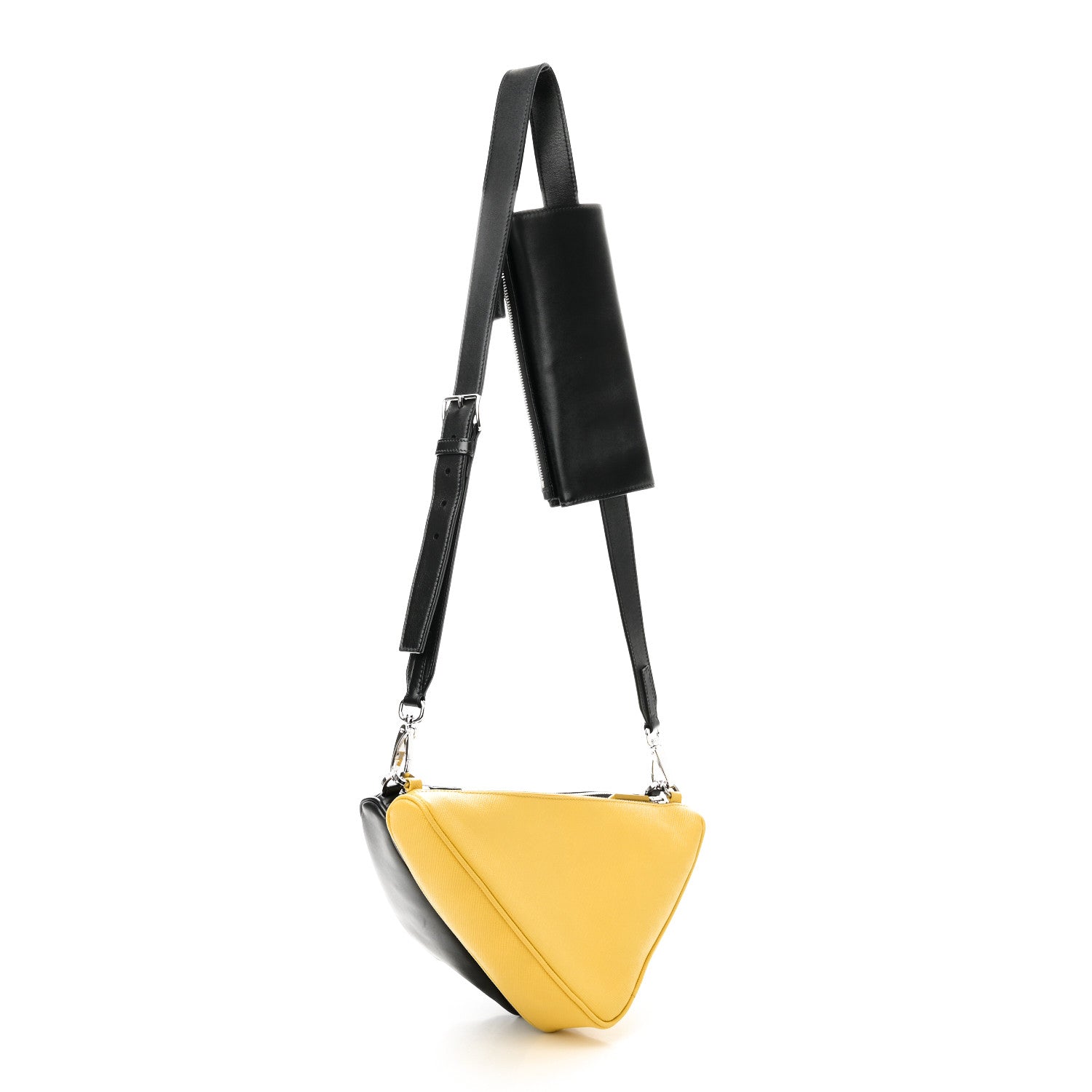 Vitello Saffiano Cuir Double Triangle Shoulder Bag Black Sole