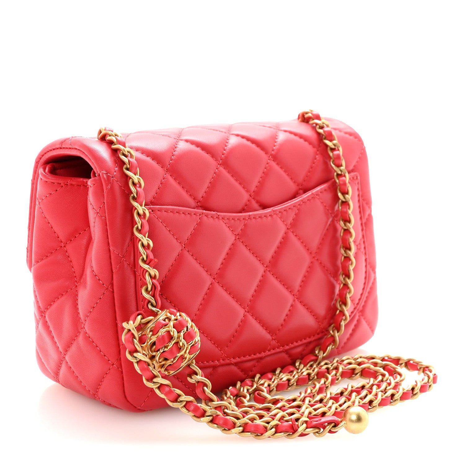 Lambskin Quilted Mini Pearl Crush Flap Red