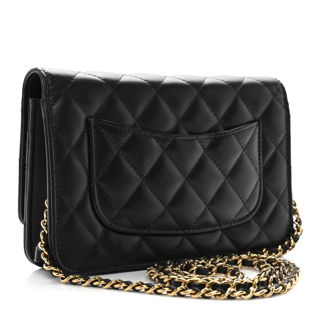 Lambskin Quilted Wallet On Chain WOC Black