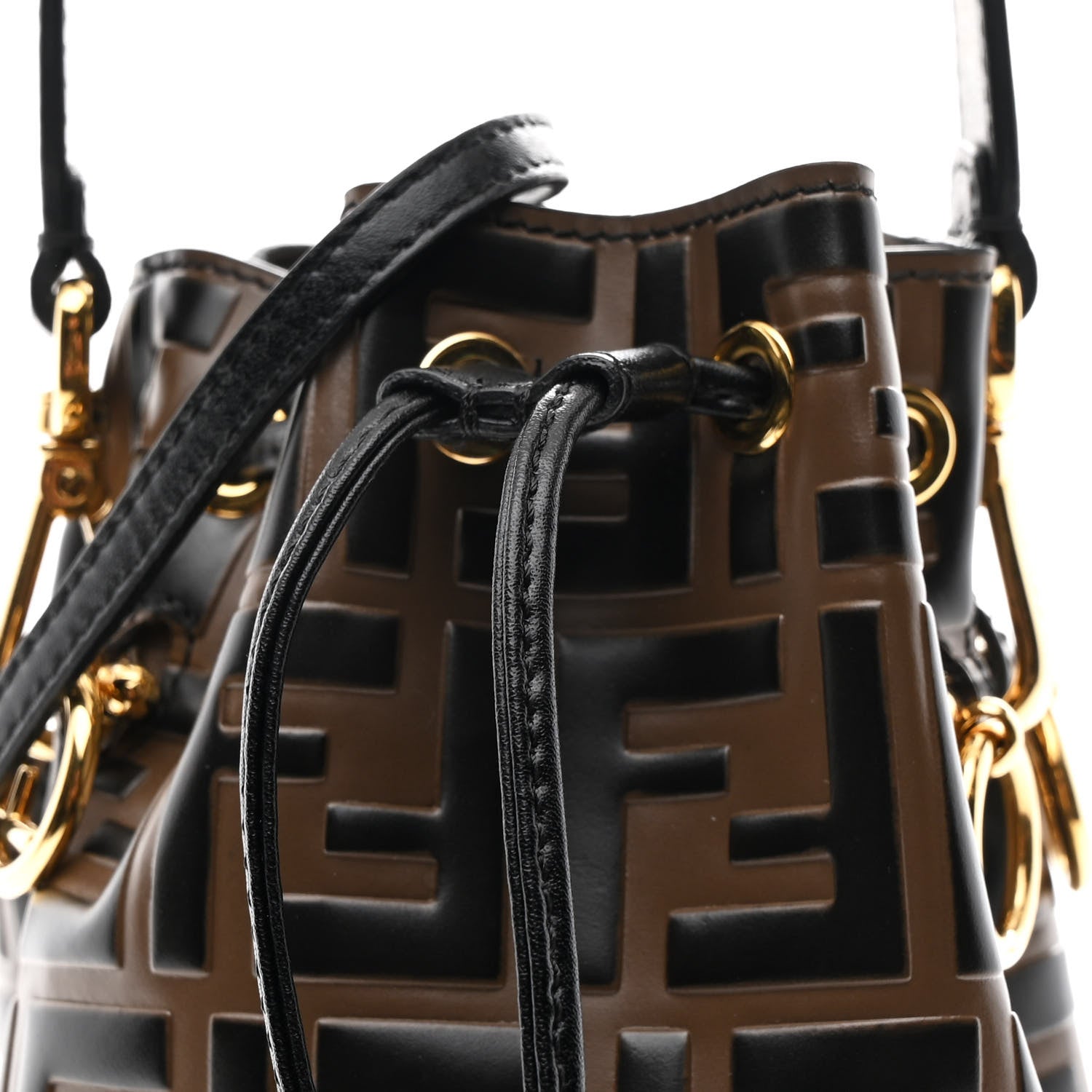 Vitello Liberty F is Fendi Bi-Color FF 1974 Embossed Mini Mon Tresor Bucket Bag Maya Black