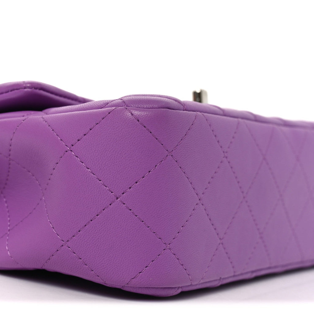 Lambskin Quilted Mini Rectangular Flap Purple