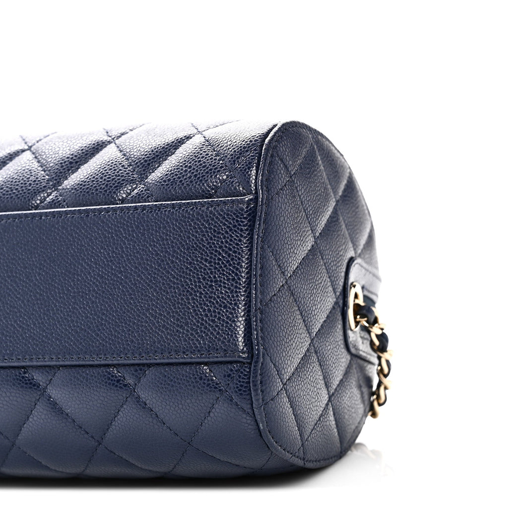 Caviar Quilted Barrel Clutch With Chain  Navy