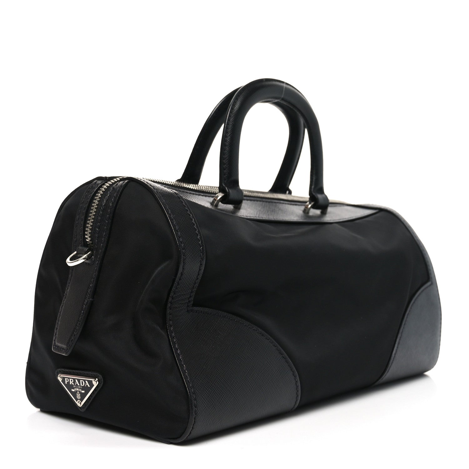 Nylon Saffiano Top Handle Bag Black