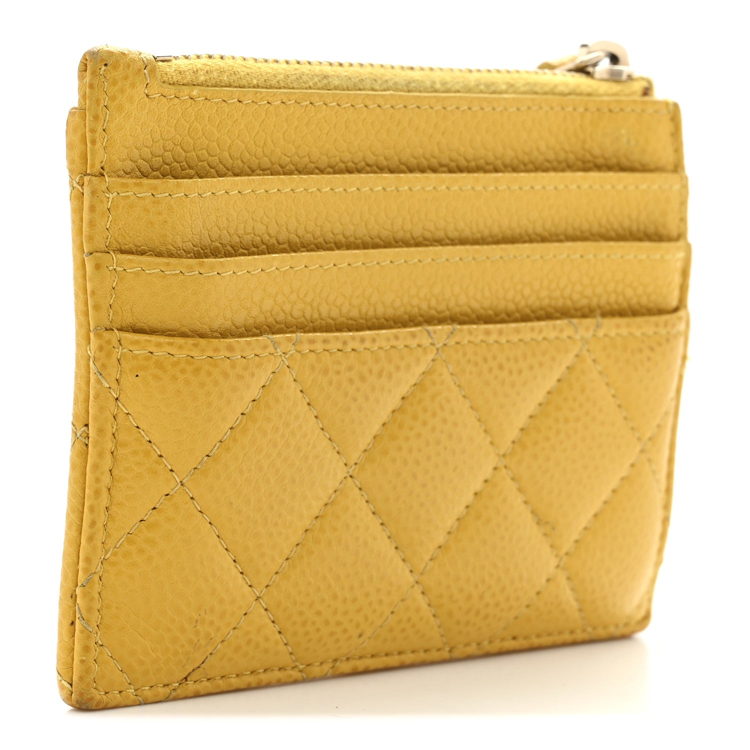 Caviar Quilted CC Zip  Holder Yellow