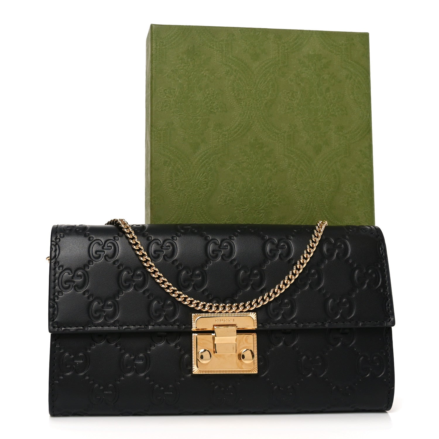 Guccissima Padlock Chain Wallet Black