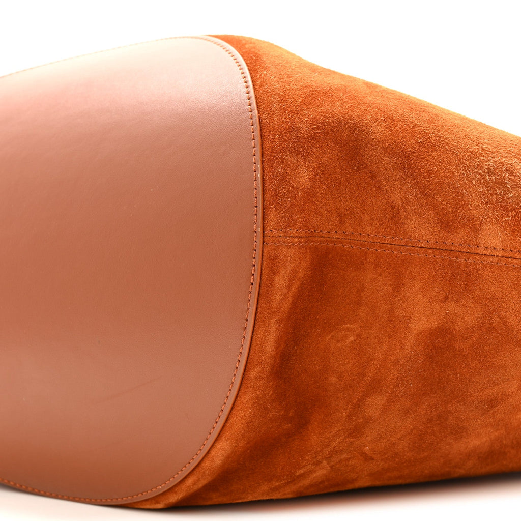 Suede Calfskin Medium Lotus Tote Caramel