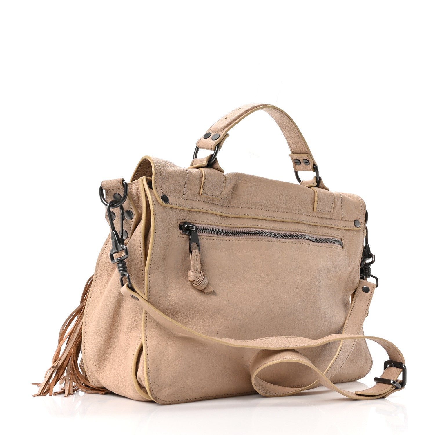 Lambskin Fringe Medium PS1 Satchel Nude