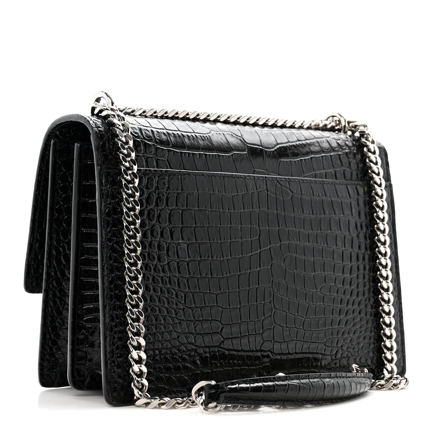 Calfskin Crocodile Embossed Medium Monogram Sunset Black