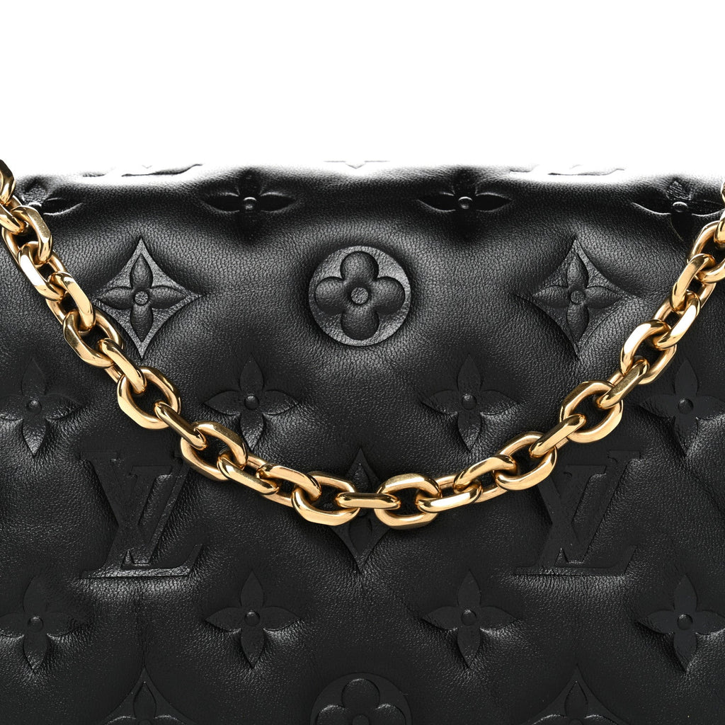 Lambskin Embossed Monogram Pochette Coussin Black