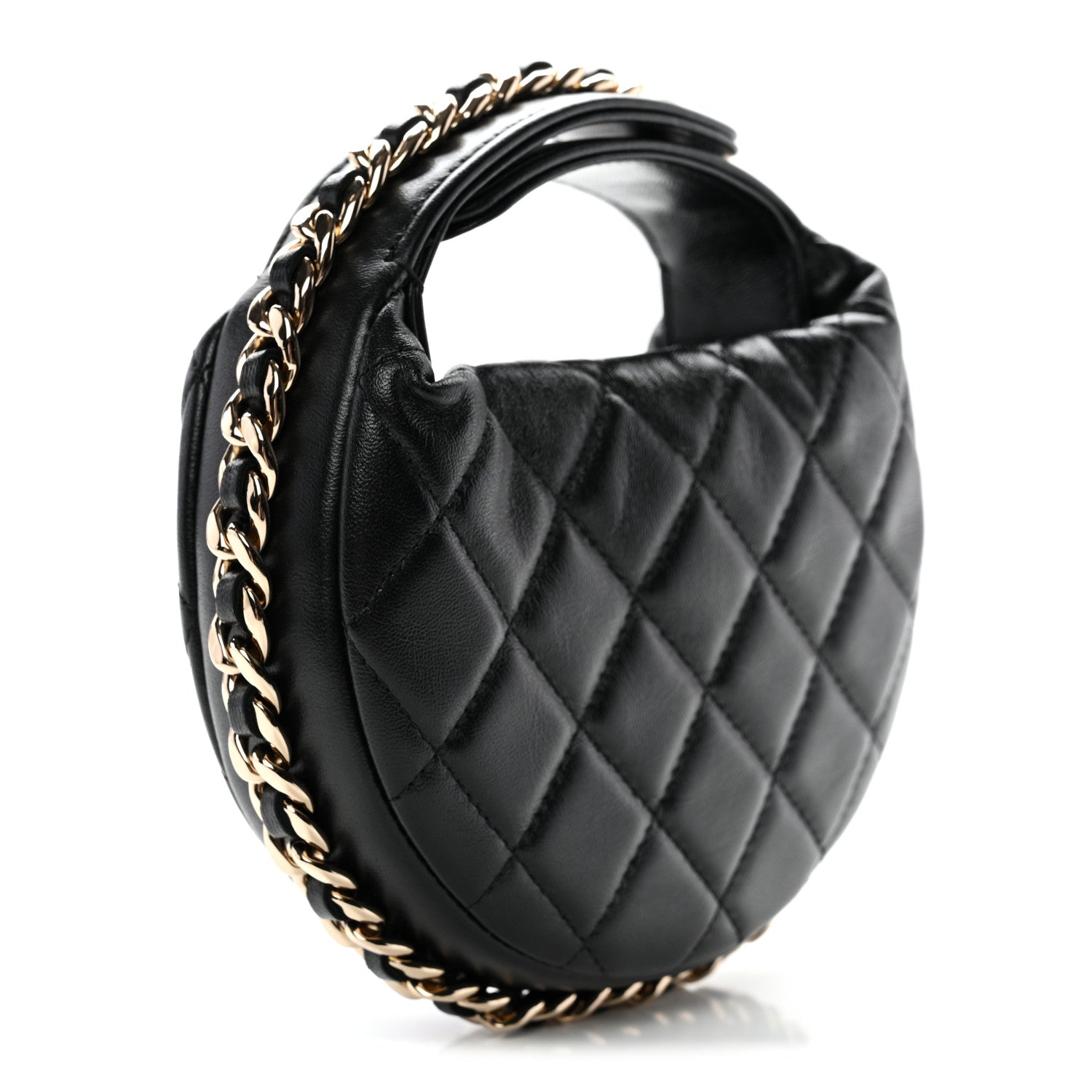 Lambskin Quilted Chain Around Pouch Black