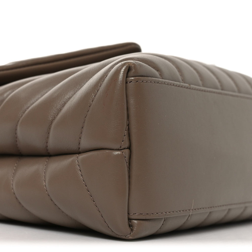 Calfskin Y Quilted Monogram Small Loulou Chain Satchel Dark Beige