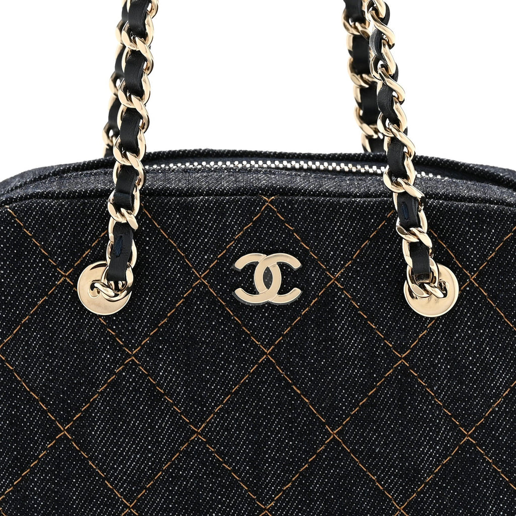 Denim Quilted Clutch With Chain Dark Blue Orange