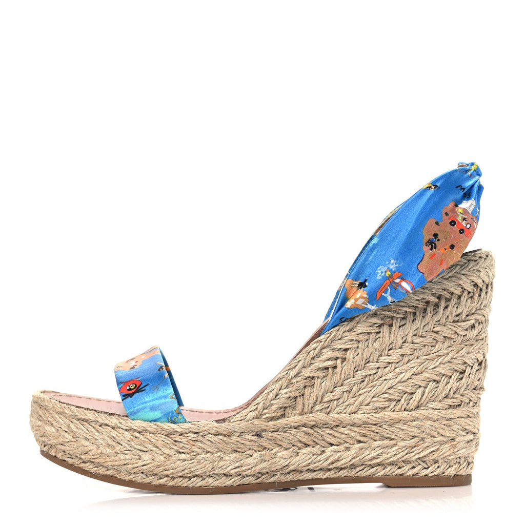 Satin Monica Du Desert 110 Espadrille Wedges 41 Blue Multicolor