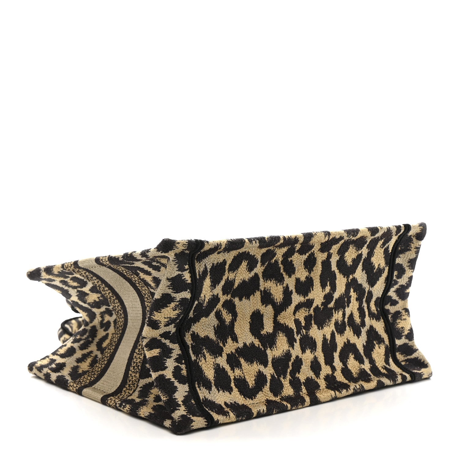 Canvas Mizza Embroidered Small Leopard Book Tote Beige