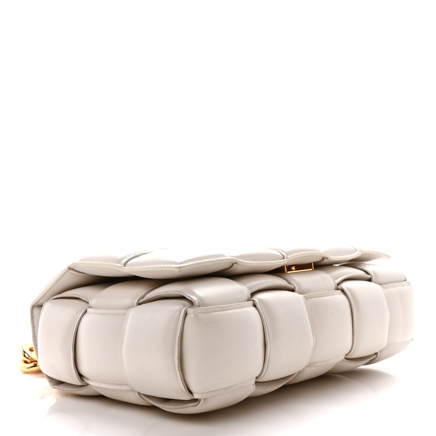 Lambskin Maxi Intreccio Padded Chain Cassette Crossbody Bag White