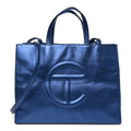 Metallic Vegan Leather Medium Shopping Bag Cobalt