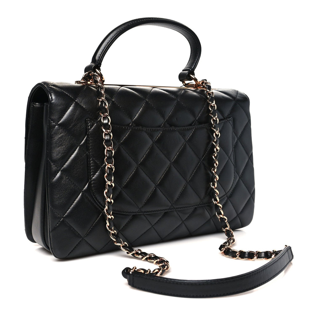 Lambskin Quilted Medium Trendy CC Flap Dual Handle Bag Black