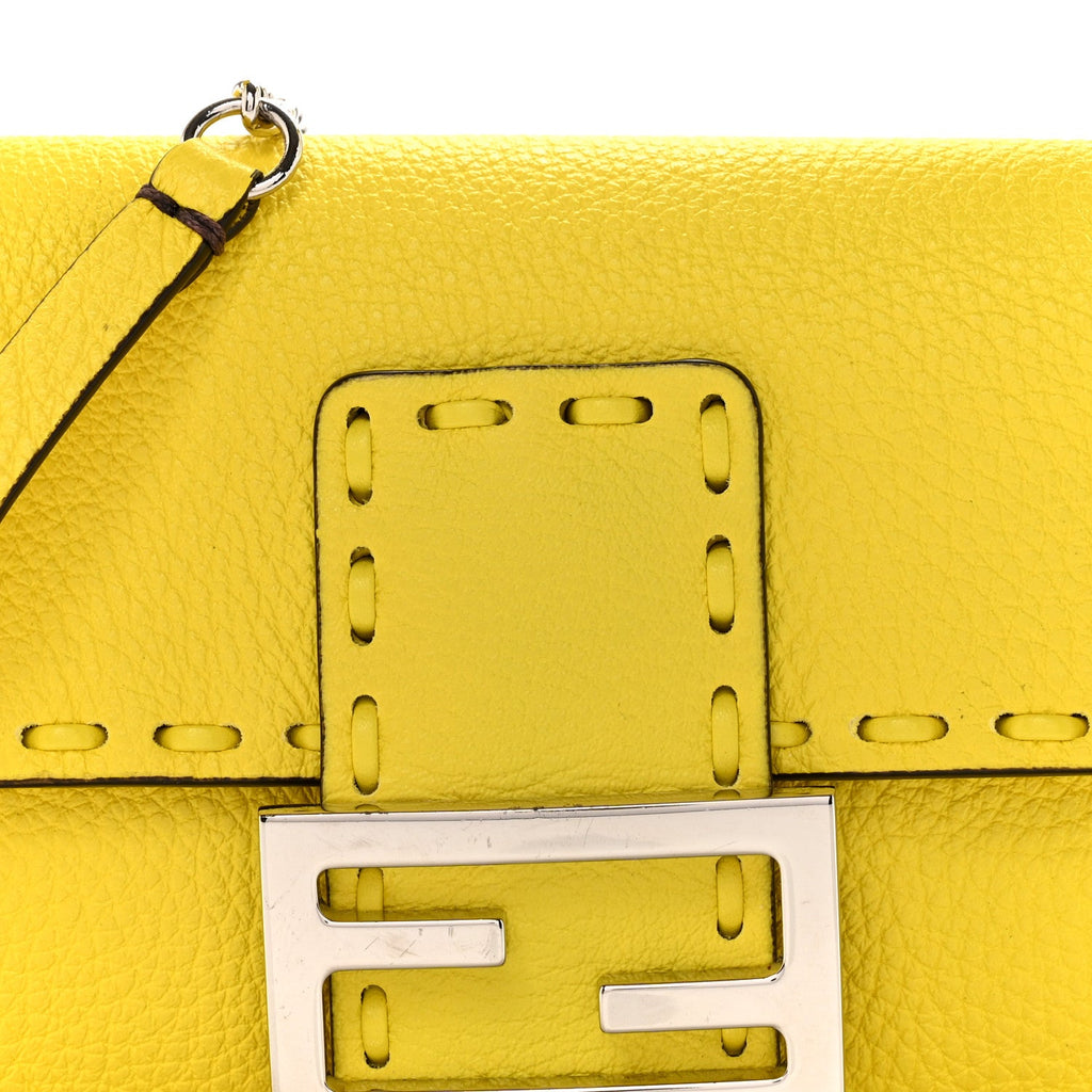 Cuoio Roma Sellerissima Nappa Sintetica Tape Stitch Mini Baguette Acid Yellow