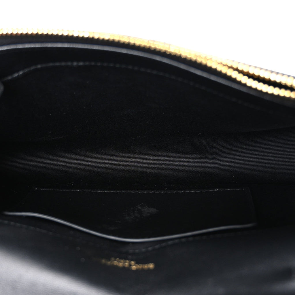 Lambskin Matelasse Chevron Monogram Envelope Chain Wallet Black