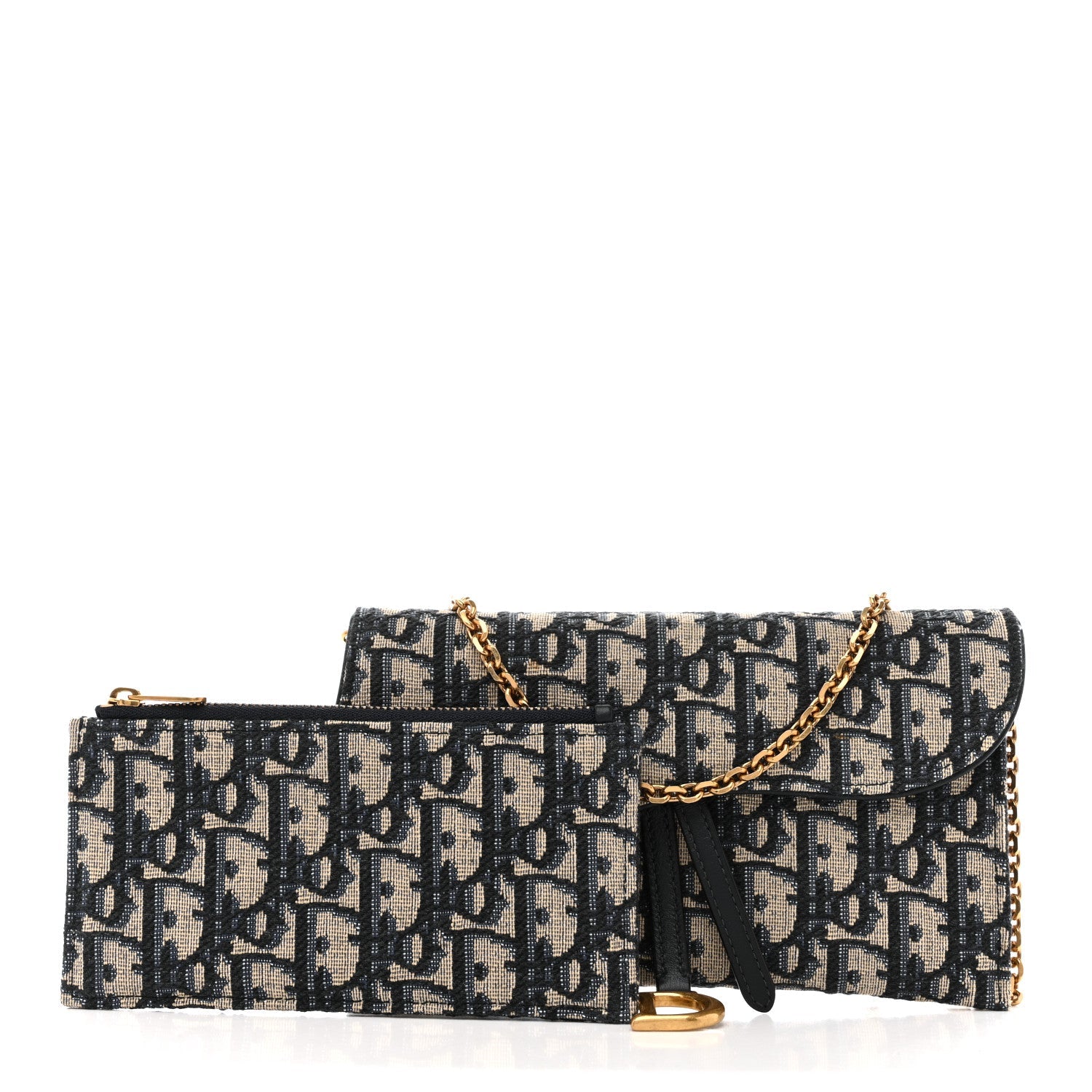 Oblique Saddle Chain Long Wallet Blue