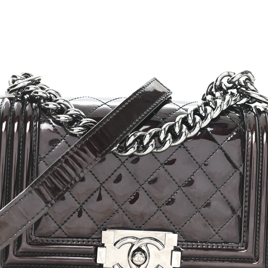 Patent Calfskin Quilted Small Boy Flap Burgundy