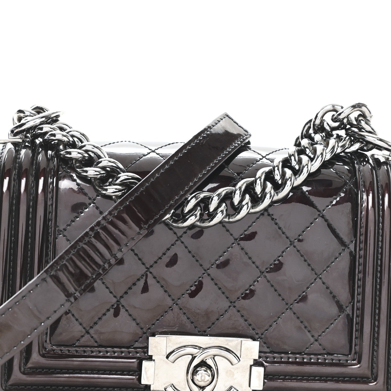 Patent Calfskin Quilted Small Boy Flap Burgundy